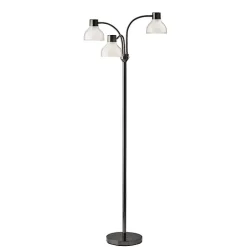 Black Metal 3-Arm Frosted Shade Floor Lamp