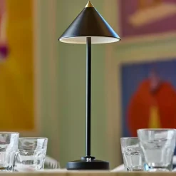 Black Metal Cone Shade Cordless Table Lamp