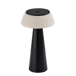 Black Metal Cordless Lamp with White Ribbed Shade
