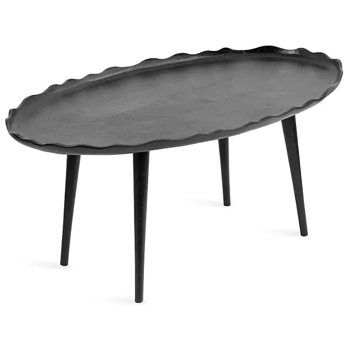 Black Metal Deckled Edge Oval Coffee Table