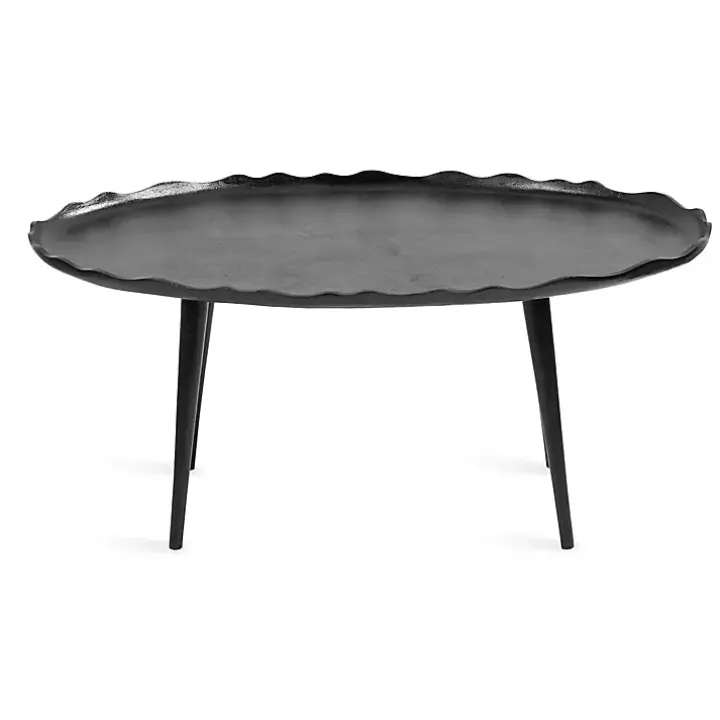 Black Metal Deckled Edge Oval Coffee Table