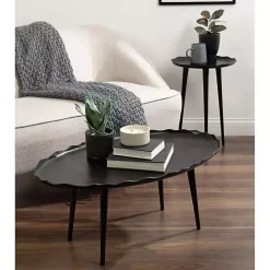 Black Metal Deckled Edge Oval Coffee Table