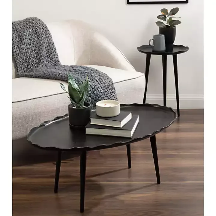 Black Metal Deckled Edge Oval Coffee Table