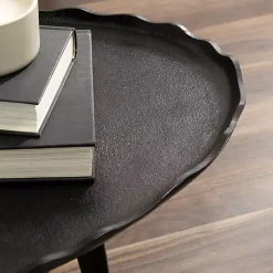 Black Metal Deckled Edge Oval Coffee Table