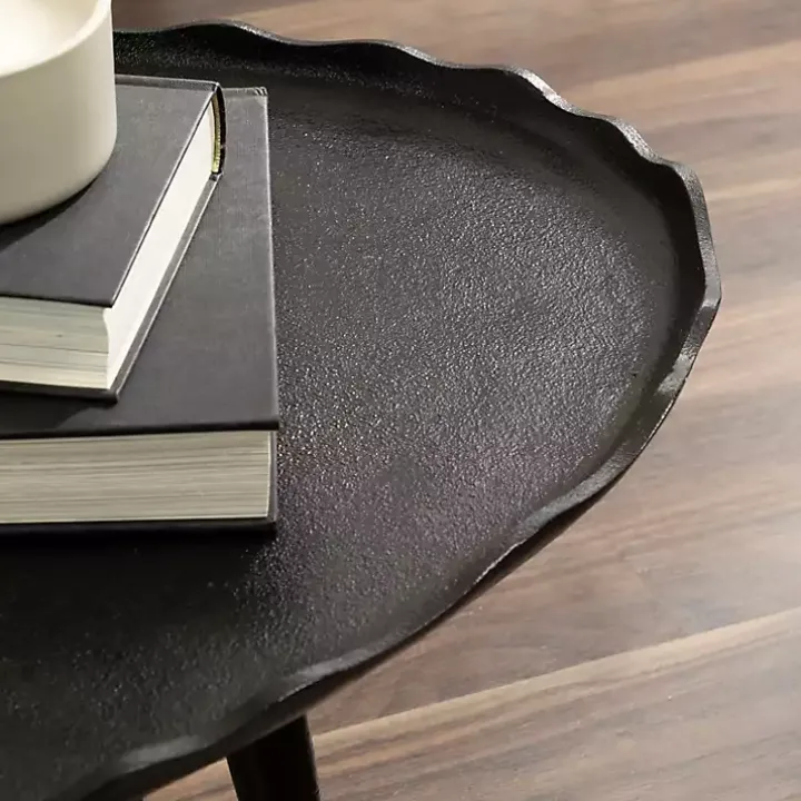 Black Metal Deckled Edge Oval Coffee Table