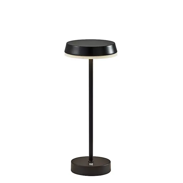 Black Metal Disc Frosted Light Cordless Table Lamp