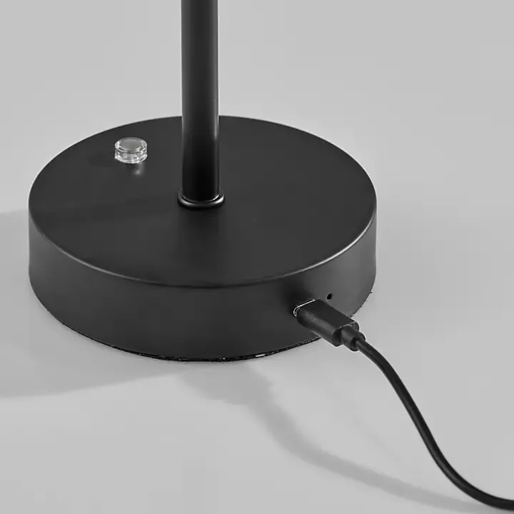 Black Metal Disc Frosted Light Cordless Table Lamp