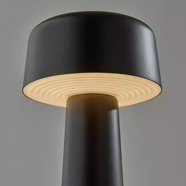 Black Metal Dome Frosted Light Cordless Table Lamp