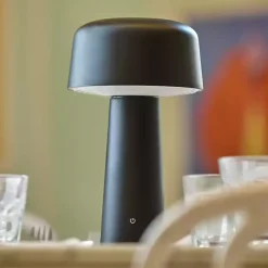 Black Metal Dome Frosted Light Cordless Table Lamp