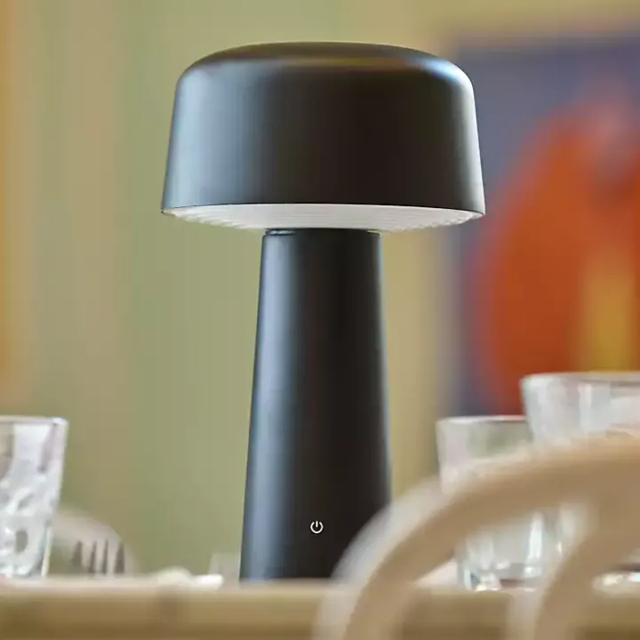 Black Metal Dome Frosted Light Cordless Table Lamp