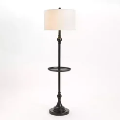 Black Metal Floor Lamp with Round Tray