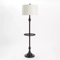 Black Metal Floor Lamp with Round Tray