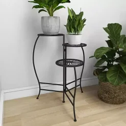Black Metal Floral 3-Tier Plant Stand