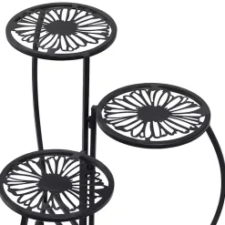 Black Metal Floral 3-Tier Plant Stand