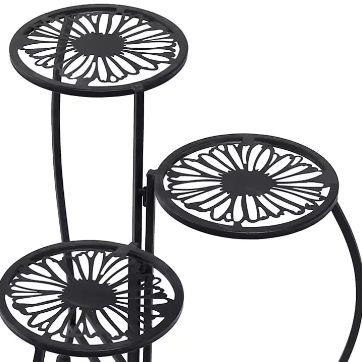 Black Metal Floral 3-Tier Plant Stand