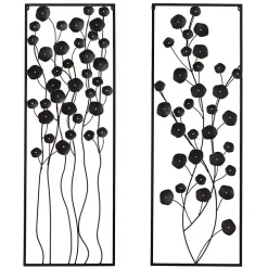 Black Metal Floral Wall Plaques, Set of 2
