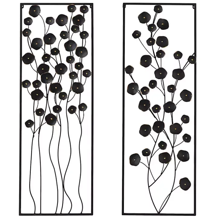 Black Metal Floral Wall Plaques, Set of 2