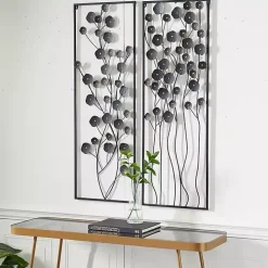 Black Metal Floral Wall Plaques, Set of 2