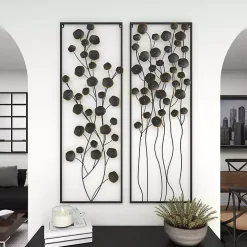 Black Metal Floral Wall Plaques, Set of 2