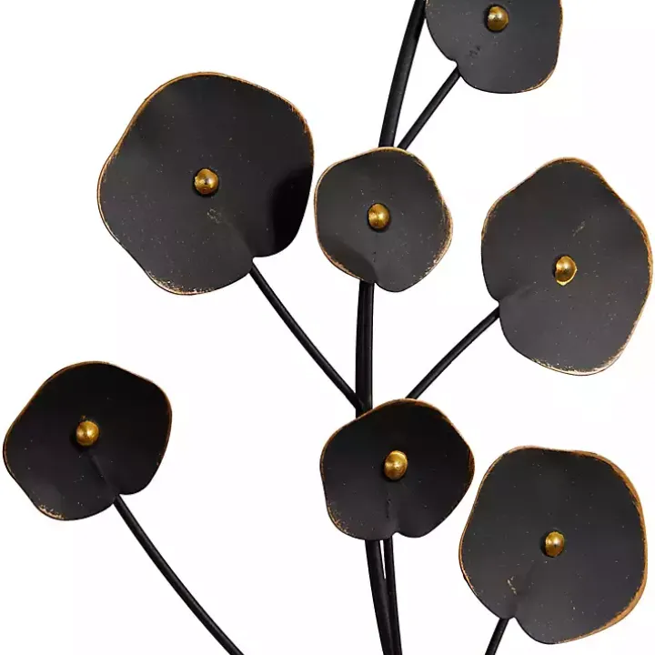 Black Metal Floral Wall Plaques, Set of 2