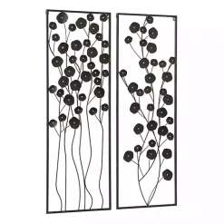 Black Metal Floral Wall Plaques, Set of 2