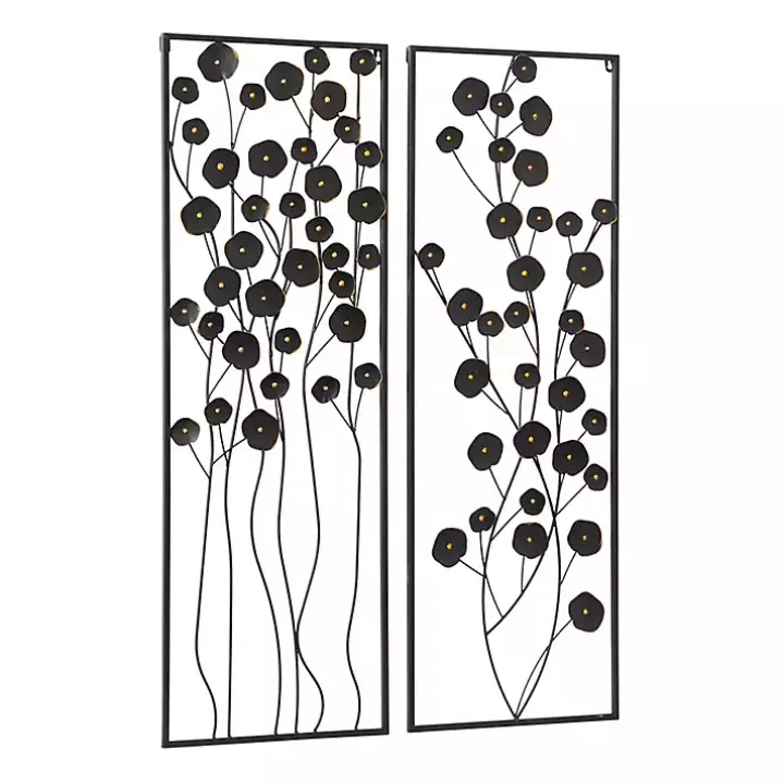 Black Metal Floral Wall Plaques, Set of 2
