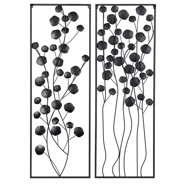 Black Metal Floral Wall Plaques, Set of 2