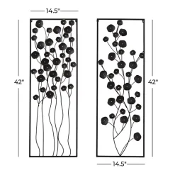 Black Metal Floral Wall Plaques, Set of 2