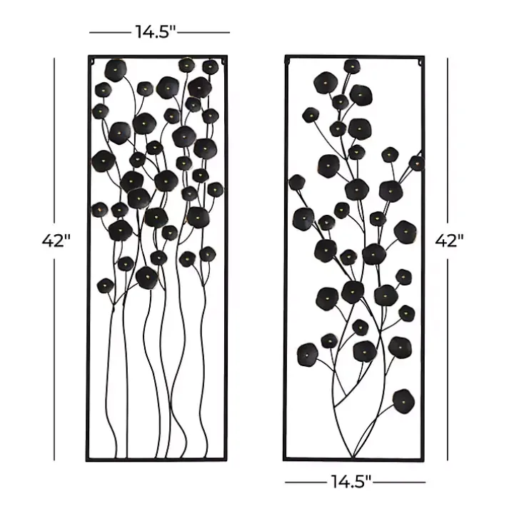 Black Metal Floral Wall Plaques, Set of 2