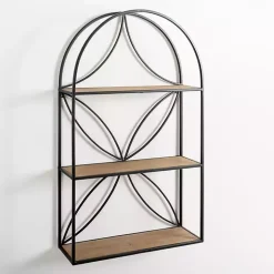 Black Metal Flower Frame 3-Tier Wall Shelf