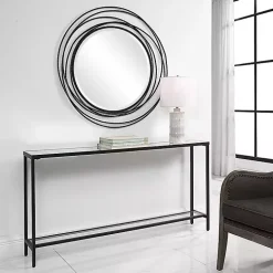 Black Metal Glass Top Console Table