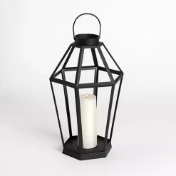 Black Metal Hexagon Lantern, 18 in.