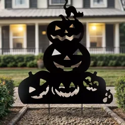 Black Metal Jack O Lantern Halloween Yard Stake