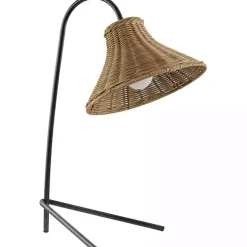 Black Metal Jeri Table Lamp with Rattan Shade