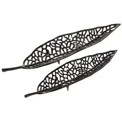 Black Metal Leaf Trays, Set of 2