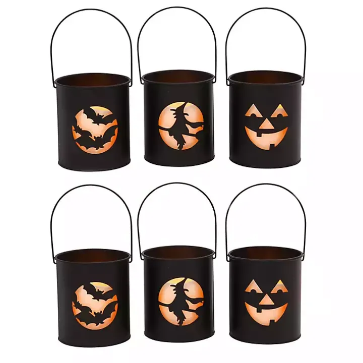 Black Metal LED Halloween Lanterns, Set of 6