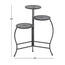Black Metal Medallion 3-Tier Folding Plant Stand