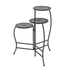 Black Metal Medallion 3-Tier Folding Plant Stand