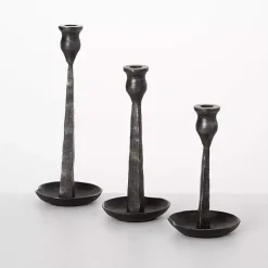 Black Metal Modern Taper Candle Holders, Set of 3