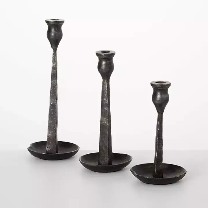 Black Metal Modern Taper Candle Holders, Set of 3