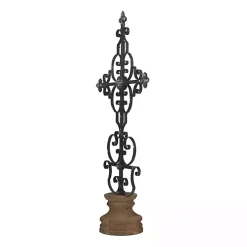 Black Metal Ornate Cross Tabletop Sculpture