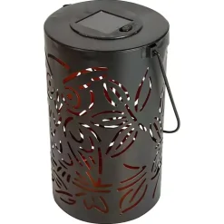 Black Metal Owl Dusk-to-Dawn Outdoor Solar Lantern