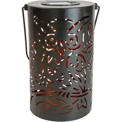 Black Metal Owl Dusk-to-Dawn Outdoor Solar Lantern