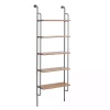 Black Metal Pipe Frame Brown Wood Wall Shelf