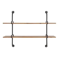 Black Metal Pipe Two-Tier Wall Mounted Shelf