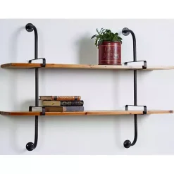 Black Metal Pipe Two-Tier Wall Mounted Shelf