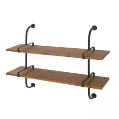 Black Metal Pipe Two-Tier Wall Mounted Shelf
