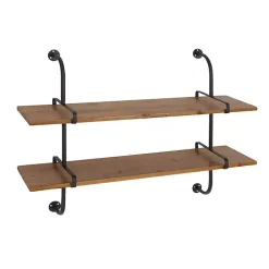 Black Metal Pipe Two-Tier Wall Mounted Shelf