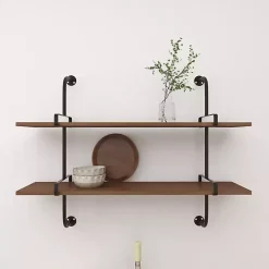 Black Metal Pipe Two-Tier Wall Mounted Shelf