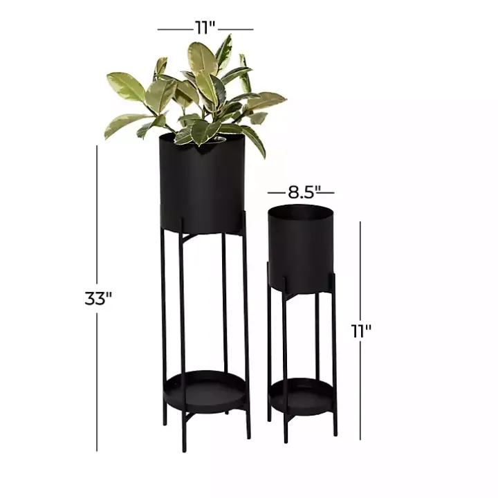 Black Metal Plant Stands with Shelves, Set of 2